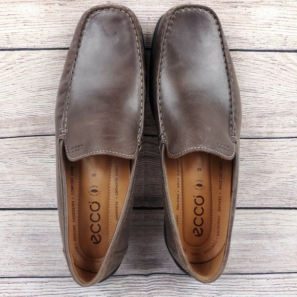 Ecco Mens Brown Leather Square Toe Slip On Casual Loafer Shoes Size US 13 EU 46